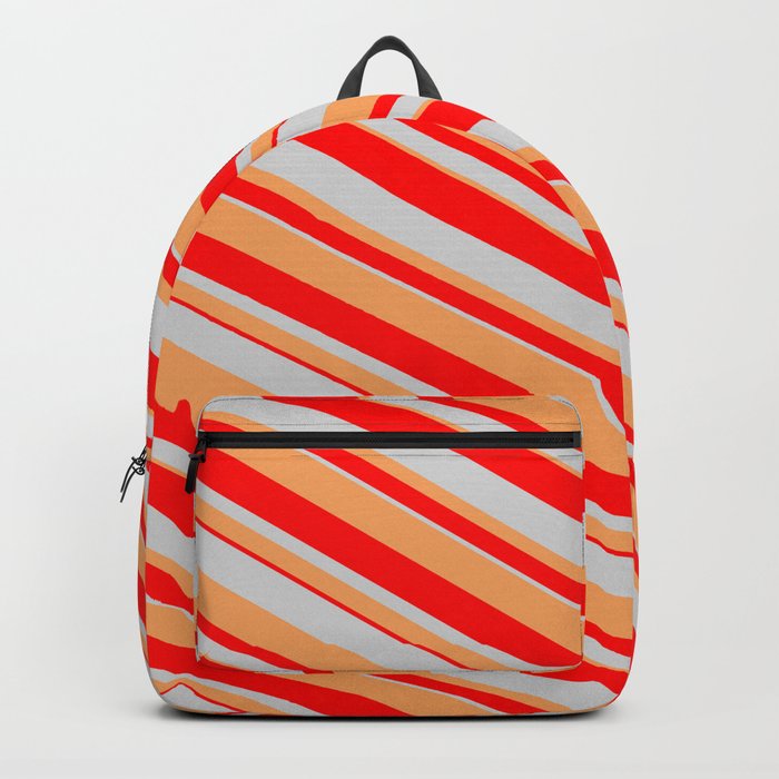 Light Grey, Brown & Red Colored Lines Pattern Backpack