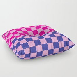 Retro Neon Checker in Pink and Blue Floor Pillow