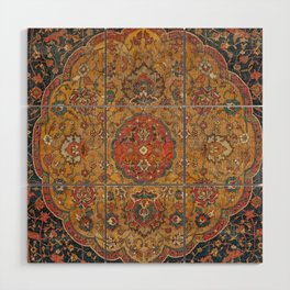 Persian Medallion Rug VI // 16th Century Distressed Red Green Blue Flowery Colorful Ornate Pattern Wood Wall Art