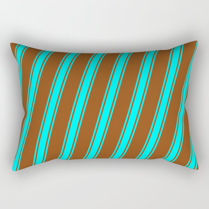 Brown and Cyan Colored Stripes Pattern Rectangular Pillow