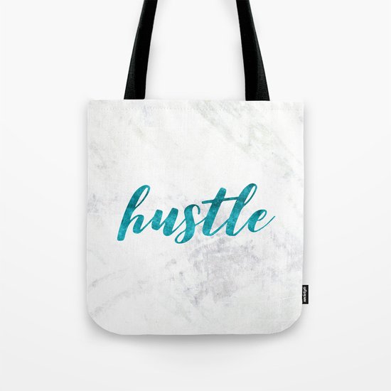 Blue Hustle Text Marble Tote Bag