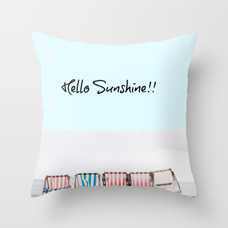 Hello Sunshine Pastel Blue Beach Print Throw Pillow By