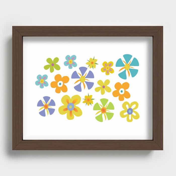 Whimsical Colorful Flowers Recessed Framed Print