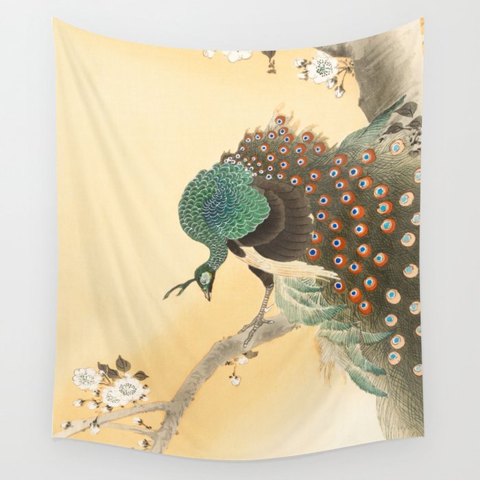 Peacock On A Cherry Tree Vintage Japanese Woodblock Print Wall