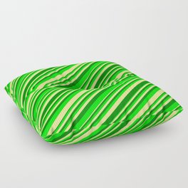 [ Thumbnail: Tan, Green & Lime Colored Stripes/Lines Pattern Floor Pillow ]