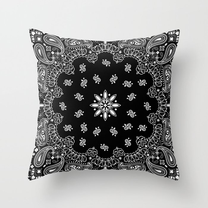 black and white bandana pattern Throw Pillow