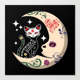 Muertos Day Of Dead Sugar Skull Cat Moon Canvas Print