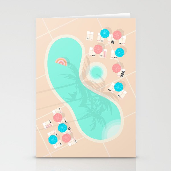 Palm Springs Pool Aerial - Rainbow Float Stationery Cards