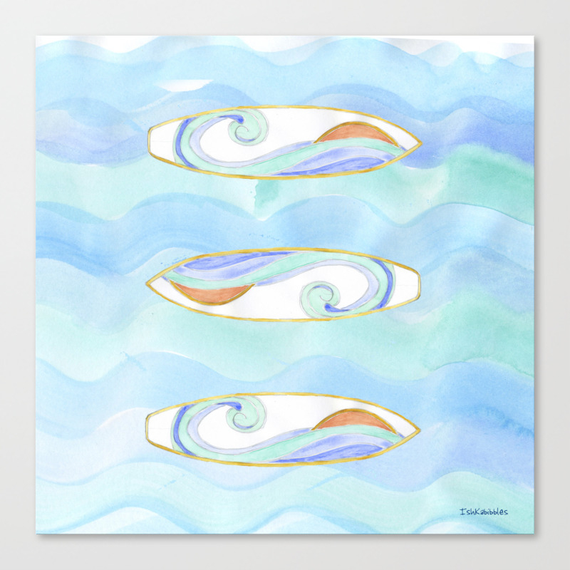 Surfboard Retro Watercolor Canvas Print By Ishkabibbles Society6