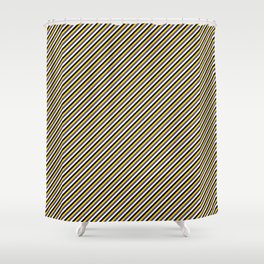 [ Thumbnail: Yellow, Dark Slate Blue, White, and Black Colored Lines Pattern Shower Curtain ]
