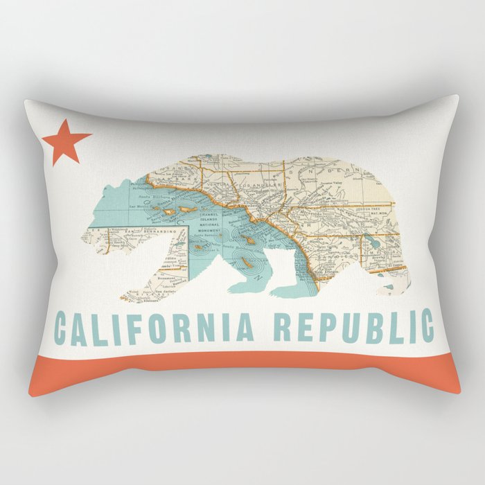 California Bear Flag with Vintage Map Rectangular Pillow