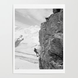 Rock Climbing Print, Mountain Climbers, Mountaineering, Wall Art Print, Black and White Photo, Museum Quality Photo Art Print Poster