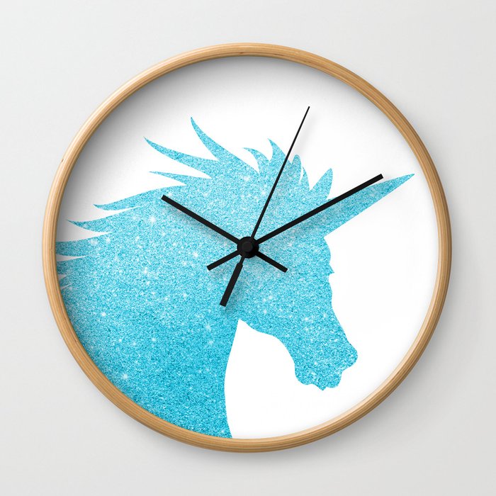 Blue Glitter Unicorn Wall Clock