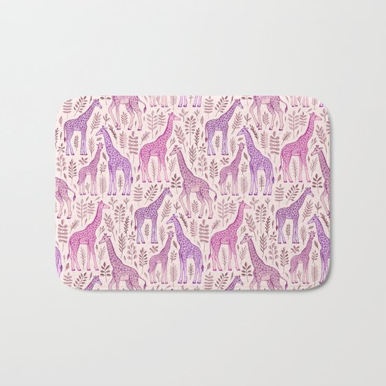Pink Giraffe Pattern Bath Mat