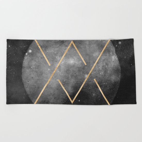 Gold Moon Geometric Tribal Design Beach Towel