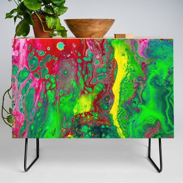 Red Green And Yellow Colorful Abstract Landscape Painting Credenza