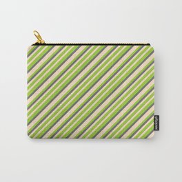 [ Thumbnail: Bisque, Green & Dim Gray Colored Pattern of Stripes Carry-All Pouch ]