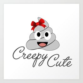 Creepy cute white poop with red bow Art Print