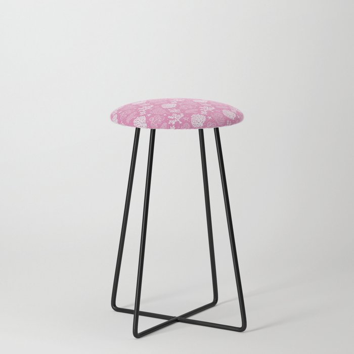 Pink And White Coral Silhouette Pattern Counter Stool