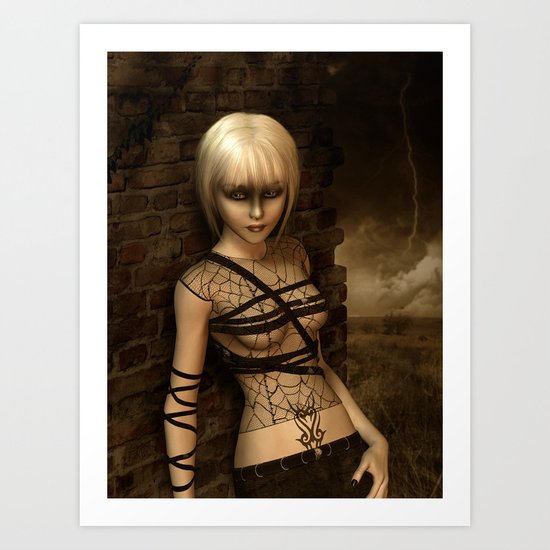 Sad Gothic Girl awaiting the storm Art Print