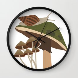Green Mushroom, Tiny Mushrooms, and a Snail Wall Clock