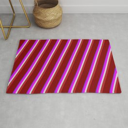 [ Thumbnail: Eye-catching Purple, Fuchsia, Light Grey, Red, and Maroon Colored Striped/Lined Pattern Rug ]