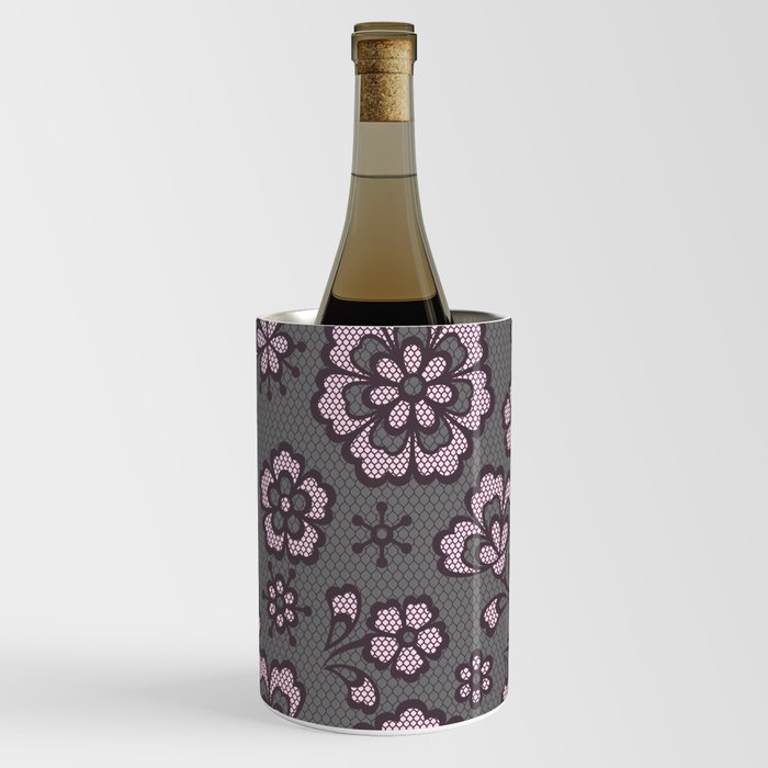 Vintage Floral Gray & Pink Lace Wine Chiller