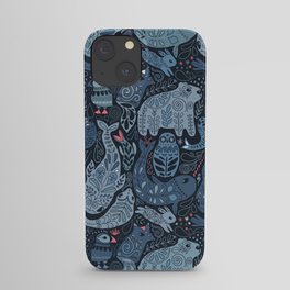 Arctic animals. Polar bear, narwhal, seal, fox, puffin, whale iPhone Case