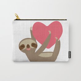 Valentines day card. Funny sloth with a red heart Carry-All Pouch | Kawaii, Nature, Wild, Sloth, Baby, Nice, Cartoon, Valentinesday, Tropical, Smiley 