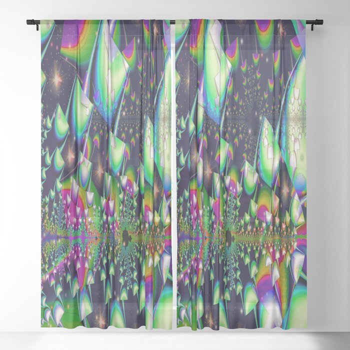 Rainbow psychedelic mushrooms Sheer Curtain