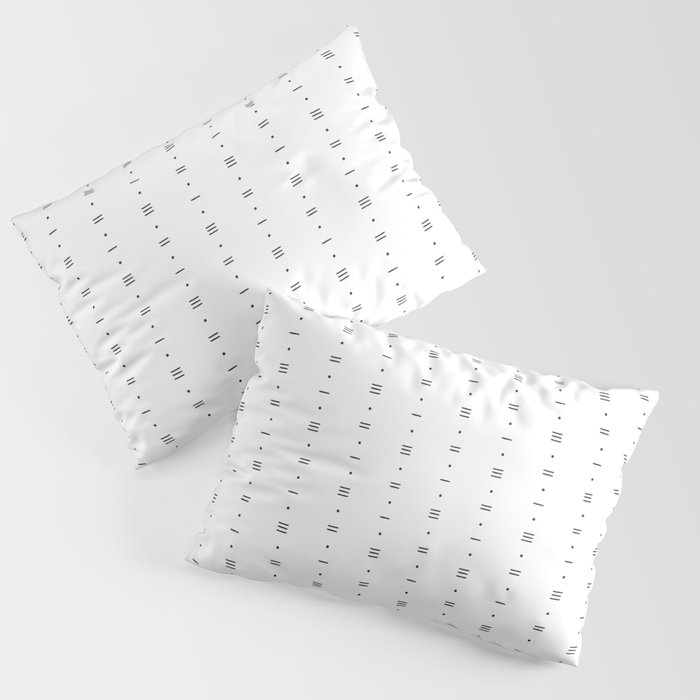Dots & Dashes - Minimalist Line Pattern - White Pillow Sham
