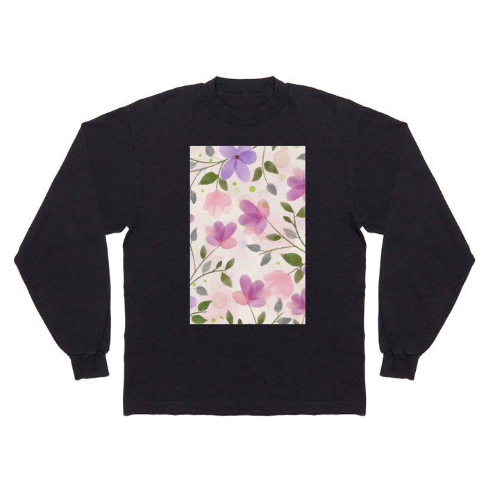 Watercolor Spring Floral Pattern Long Sleeve T Shirt