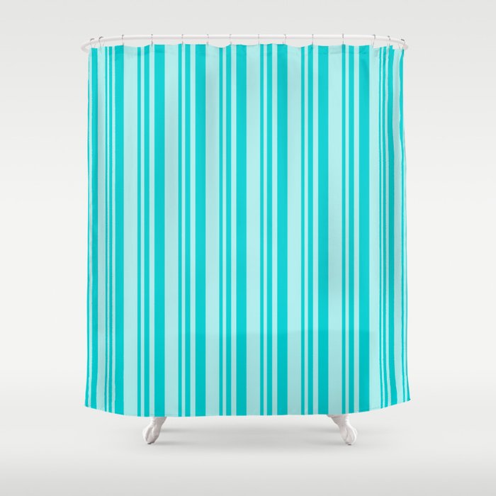 Dark Turquoise and Turquoise Colored Lined/Striped Pattern Shower Curtain