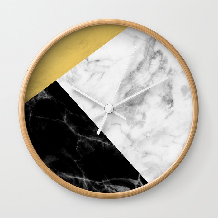Marble Gold Collage Wall Clock By Newwave Society6 Marble Gold Collage Wall Clock By