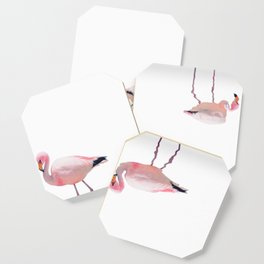 Pink Flamingo Couple Reflection White Background | Bolivia Salar de Uyuni Coaster