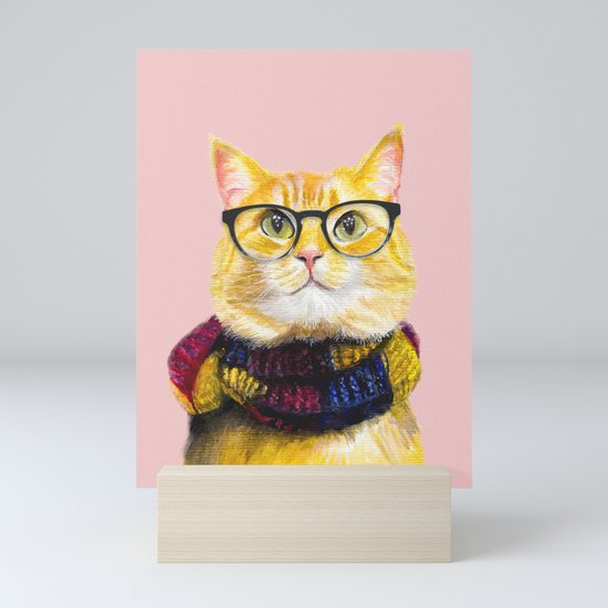 Bob The Cat With Glasses Mini Art Print By Susanbakingdesign