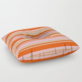 [ Thumbnail: Red, Light Pink, and Tan Colored Lined/Striped Pattern Floor Pillow ]