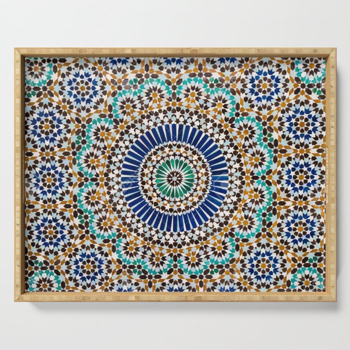 blue & gold moroccan tile Serving Tray