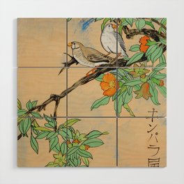 Amadina on the branch Japan Hieroglyph original artwork in japanese style J108 painting by Ksavera Wood Wall Art