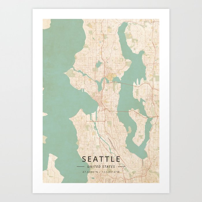 Seattle, United States - Vintage Map Art Print