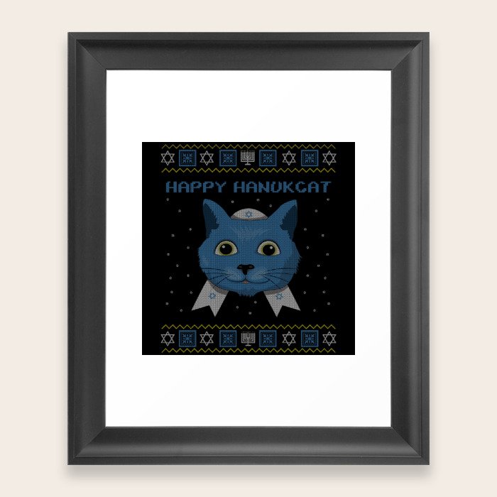 Kawaii Hanukcat Cat Menorah Happy Hanukkah 2021 Framed Art Print