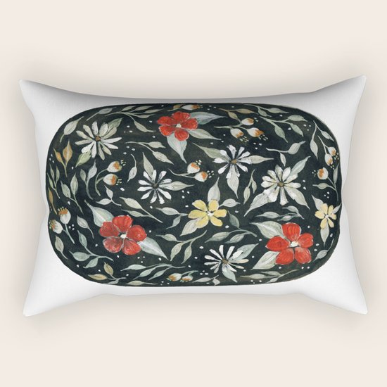 Southwest Style Oval Floral Gouache Painting Rectangular Pillow By