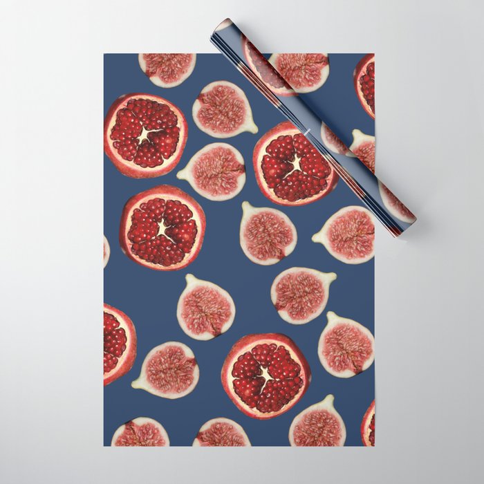 Figs - Pomegranate - blue Wrapping Paper