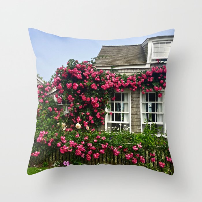 Rose House in Sconset Nantucket Throw Pillow