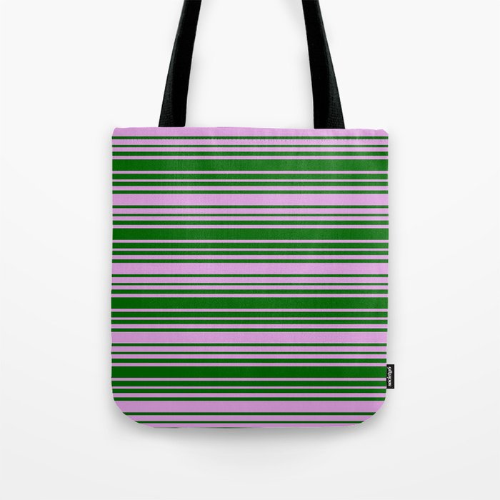 Dark Green and Plum Colored Striped Pattern Tote Bag