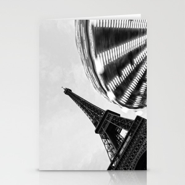 Paris Carousel | Black and White Eiffel Tower Stationery Cards