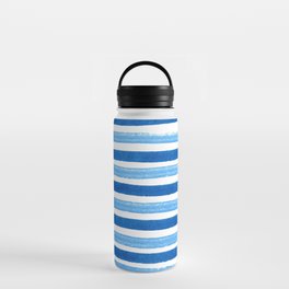 Horizontal blue and white striped pattern Water Bottle