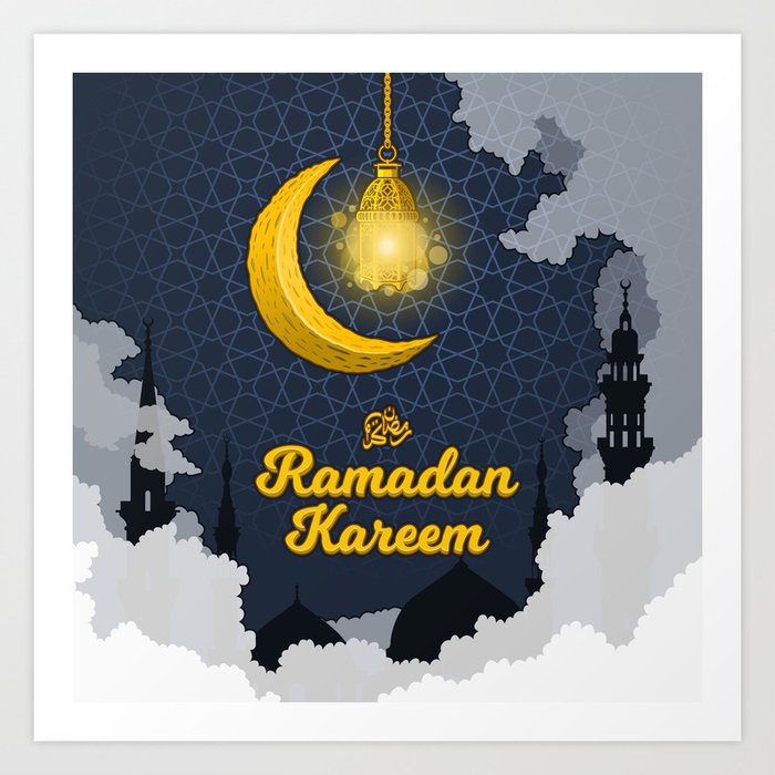 Moon and lantern decoration ramadan kareem icon cartoon