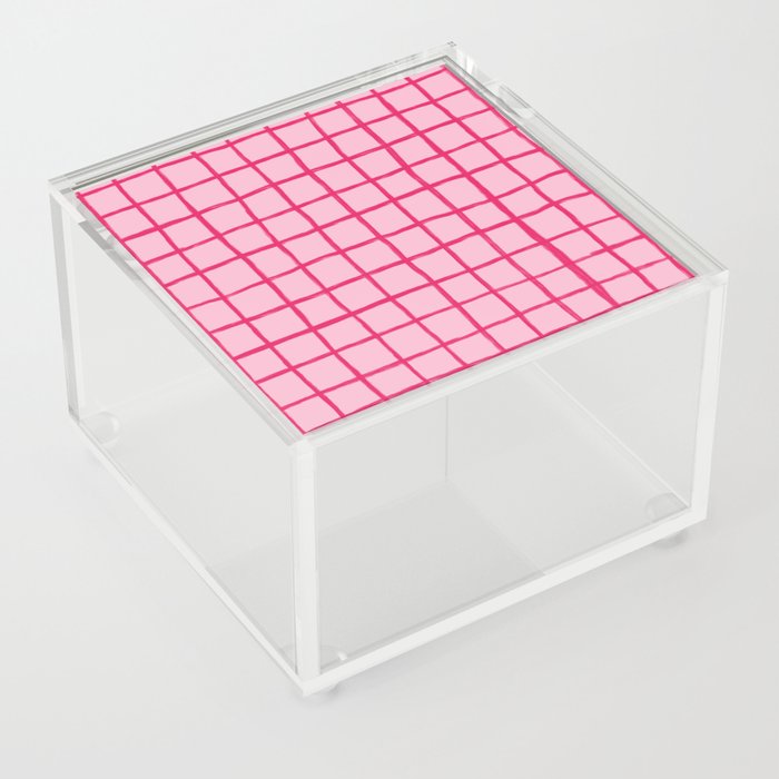 Hot Pink on Blush Checkered Grid Acrylic Box