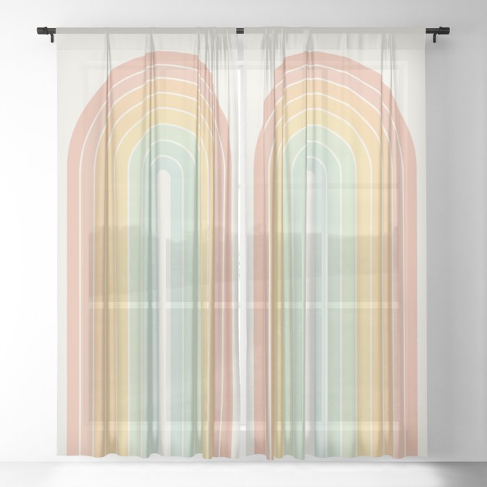 Gradient Arch XIV Pastel Mid Century Modern Rainbow Sheer Curtain